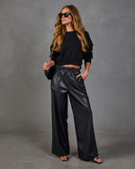 Steffan Vegan Leather Drawstring Waist Wide Leg Pants