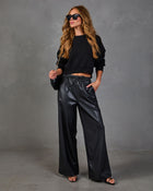 Steffan Vegan Leather Drawstring Waist Wide Leg Pants