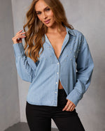 Essential Ease Embellished Button Up Denim Top