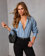 Essential Ease Embellished Button Up Denim Top