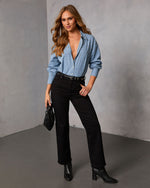 Essential Ease Embellished Button Up Denim Top