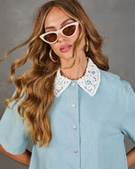 Meline Lace Collar Chambray Top