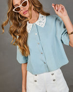 Meline Lace Collar Chambray Top