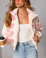 Love All Over Sherpa Heart Print Jacket