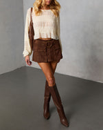 Spice Lane Belted Faux Suede Mini Skort