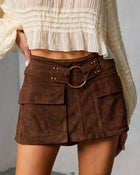 Spice Lane Belted Faux Suede Mini Skort