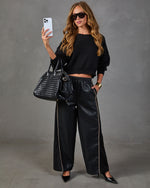 Lucca Vegan Leather Contrast Trim Wide Leg Pants