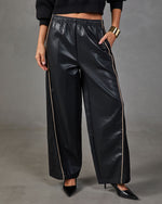Lucca Vegan Leather Contrast Trim Wide Leg Pants