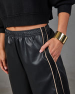 Lucca Vegan Leather Contrast Trim Wide Leg Pants