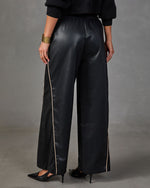 Lucca Vegan Leather Contrast Trim Wide Leg Pants