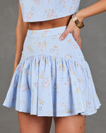 Springtime Sketch Floral Eyelet Pleated Mini Skirt