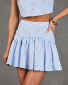 Springtime Sketch Floral Eyelet Pleated Mini Skirt