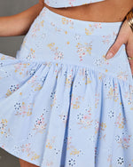 Springtime Sketch Floral Eyelet Pleated Mini Skirt