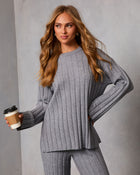 Heather Grey % Homebody Hour Ribbed Knit Sweater-1