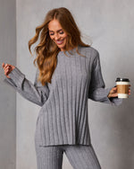 Heather Grey % Homebody Hour Ribbed Knit Sweater-6