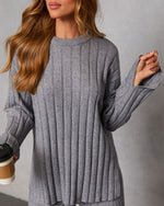 Heather Grey % Homebody Hour Ribbed Knit Sweater-5