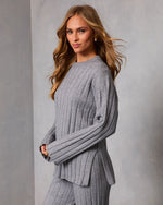 Heather Grey % Homebody Hour Ribbed Knit Sweater-3