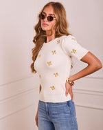 Sculpted Bloom Knit Embroidered Floral Top