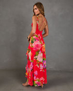 Romantic Blossom Floral Chiffon Maxi Dress