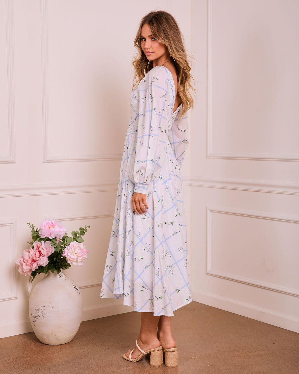 Wildlight Muse Floral Plaid Maxi Dress in Blue