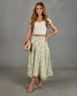 Adilene Pleated Floral Print Midi Skirt