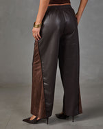 Lucca Vegan Leather Contrast Trim Wide Leg Pants
