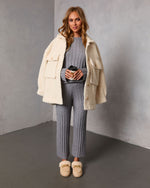 Heather Grey % Homebody Hour Ribbed Knit Flare Leg Pants-1