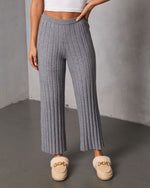 Heather Grey % Homebody Hour Ribbed Knit Flare Leg Pants-2