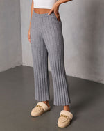 Heather Grey % Homebody Hour Ribbed Knit Flare Leg Pants-3