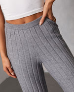 Heather Grey % Homebody Hour Ribbed Knit Flare Leg Pants-6
