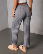 Heather Grey % Homebody Hour Ribbed Knit Flare Leg Pants-4