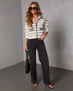 Day Off Knit Striped Denim Trim Top
