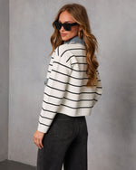 Day Off Knit Striped Denim Trim Top