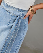 Vintage Wash % Class Act Denim Wrap Midi Skirt-6