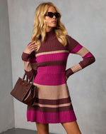 Noeme Striped Mock Neck Knit Mini Dress