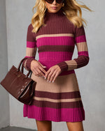 Noeme Striped Mock Neck Knit Mini Dress