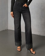 Elaniah Super Stretch Wide Leg Embellished Cuff Jeans