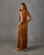 Cocktail Calling Satin Halter Mock Neck Maxi Dress