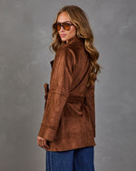 Autumn Story Faux Suede Wrap Tie Trench Coat