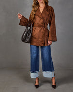 Autumn Story Faux Suede Wrap Tie Trench Coat