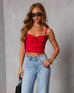 Red % Frosted Desire Bust Tie Cropped Corset Top-5
