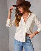 Eliane Windowpane Plaid Button Down Top