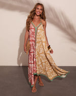 Perta Abstract Color Block Halter Neck Maxi Dress
