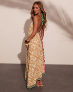 Perta Abstract Color Block Halter Neck Maxi Dress