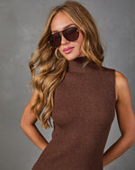 Chestnut Charm Knit Turtleneck Midi Dress