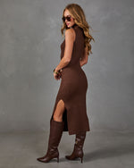 Chestnut Charm Knit Turtleneck Midi Dress