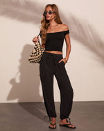 Chic Standard Cotton Drawstring Wide Leg Cargo Pants