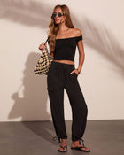Chic Standard Cotton Drawstring Wide Leg Cargo Pants