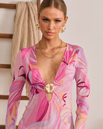 Fluid Shift Abstract Mesh Cover Up Dress