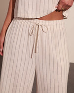 Lainee Striped Drawstring Linen Blend Wide Leg Pants